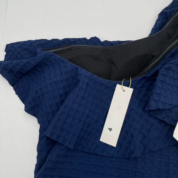 SHOSHANNA Swimsuit Size 4 One Piece Navy One Shoulder Ruffle Textured NWT Swim - Picture 11 of 16